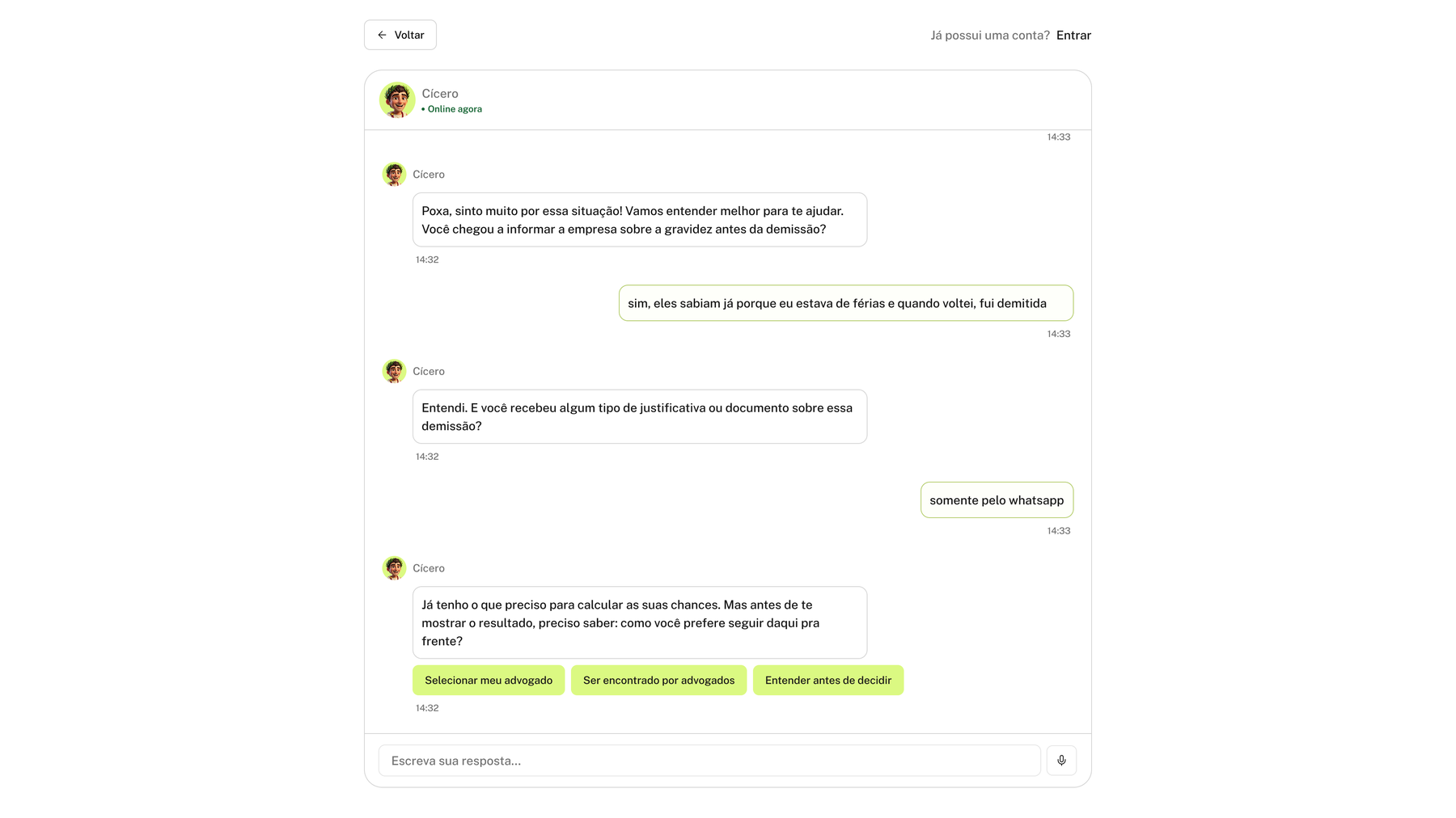 'Encontre um Advogado': onboarding conversacional do cliente