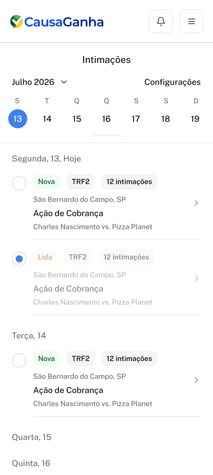 Intimações, mobile