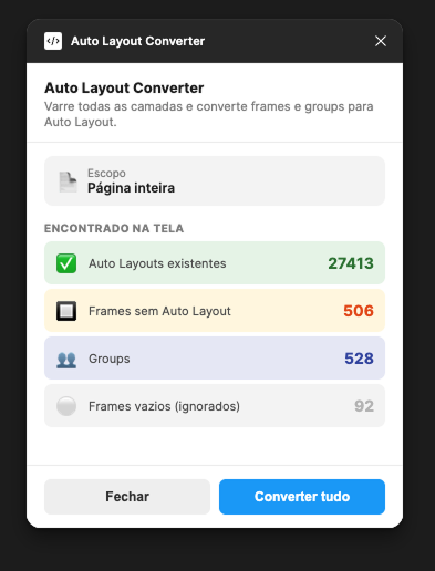 Auto Layout Converter, plugin em ação