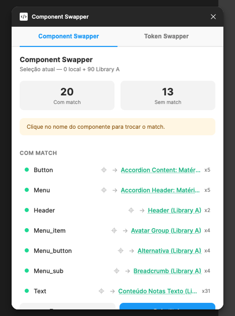 Component Swapper, plugin em ação