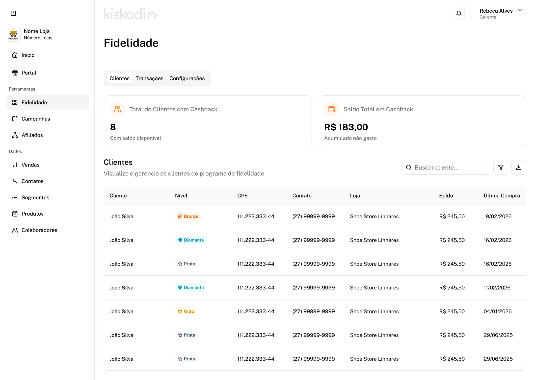 Tela de clientes v3